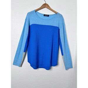 Magaschoni Women's 100% Cashmere Colorblock Teal/ Blue Sweater Pullover Size L